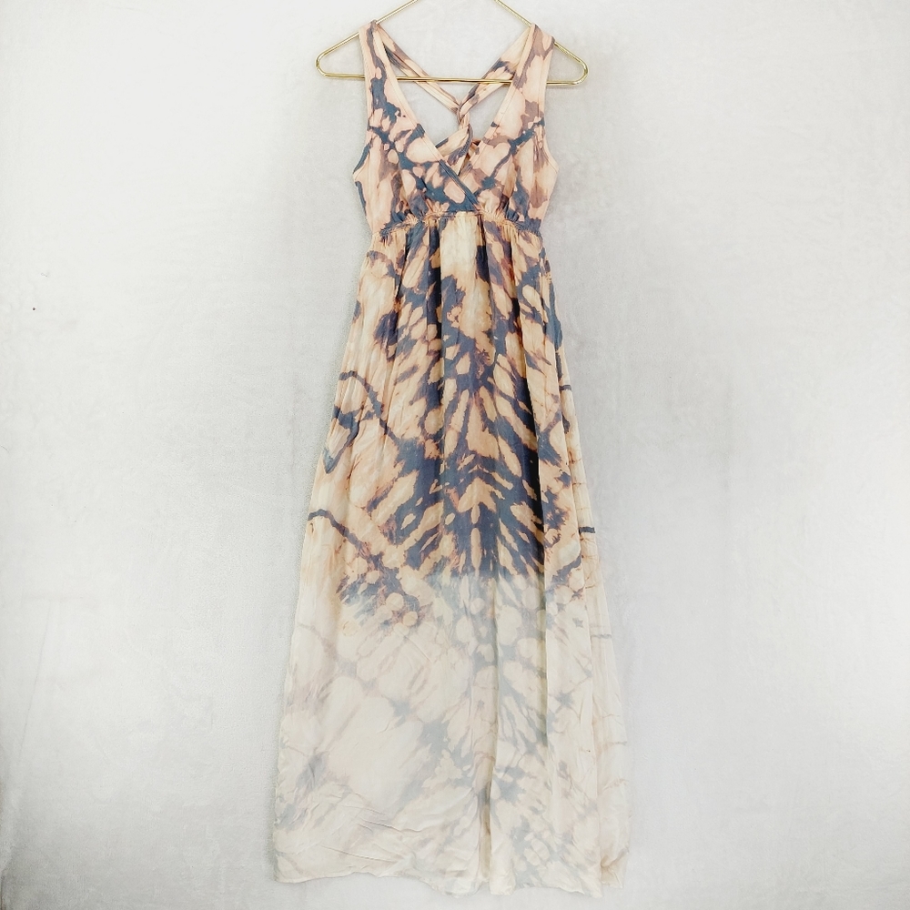 Hard Tail Forever Twist Back Cotton/Lycra V-Neck Sleeveless Tie Dye Maxi Dress